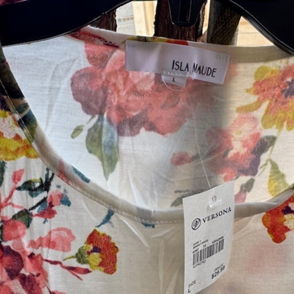 NWT Versona Adorable Floral Print Peplum Rayon Jersey Tee - Picture 6 of 7